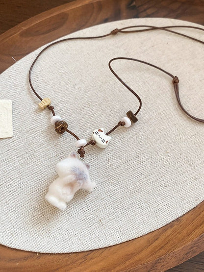 Collier Perles Pendentif Chat - Kiwi Store