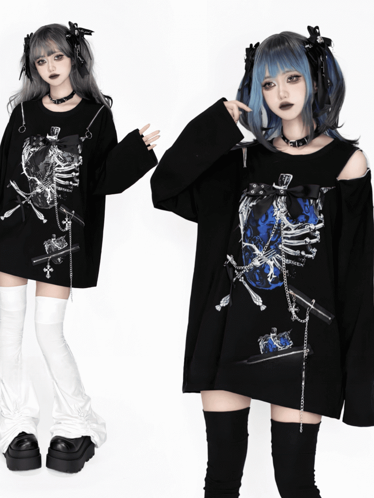 Zip-ShoulderHardware BlackWhite/BlackBlue Convertible Accentsin Print Topwith StrawberryRibcage