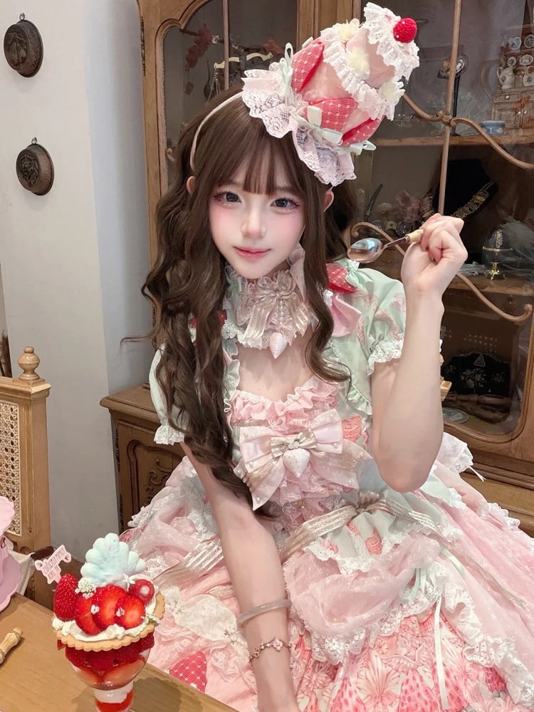 Lace Sweet Lolita Choker with Strawberry Pendant - Ball Lolita