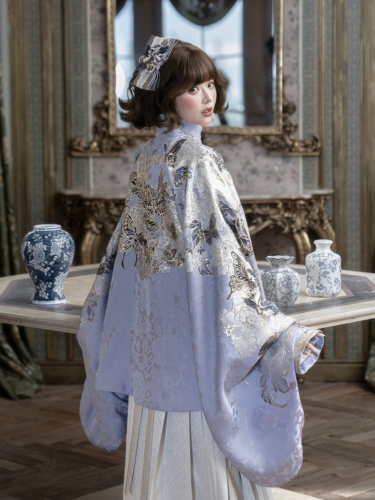 Gold Embroidery Long Pipa Sleeve High Collar Outerwear - Yimu Walnut