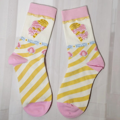 レッドロリータ リボン結び クリスコース バンドプリント カーフソックス