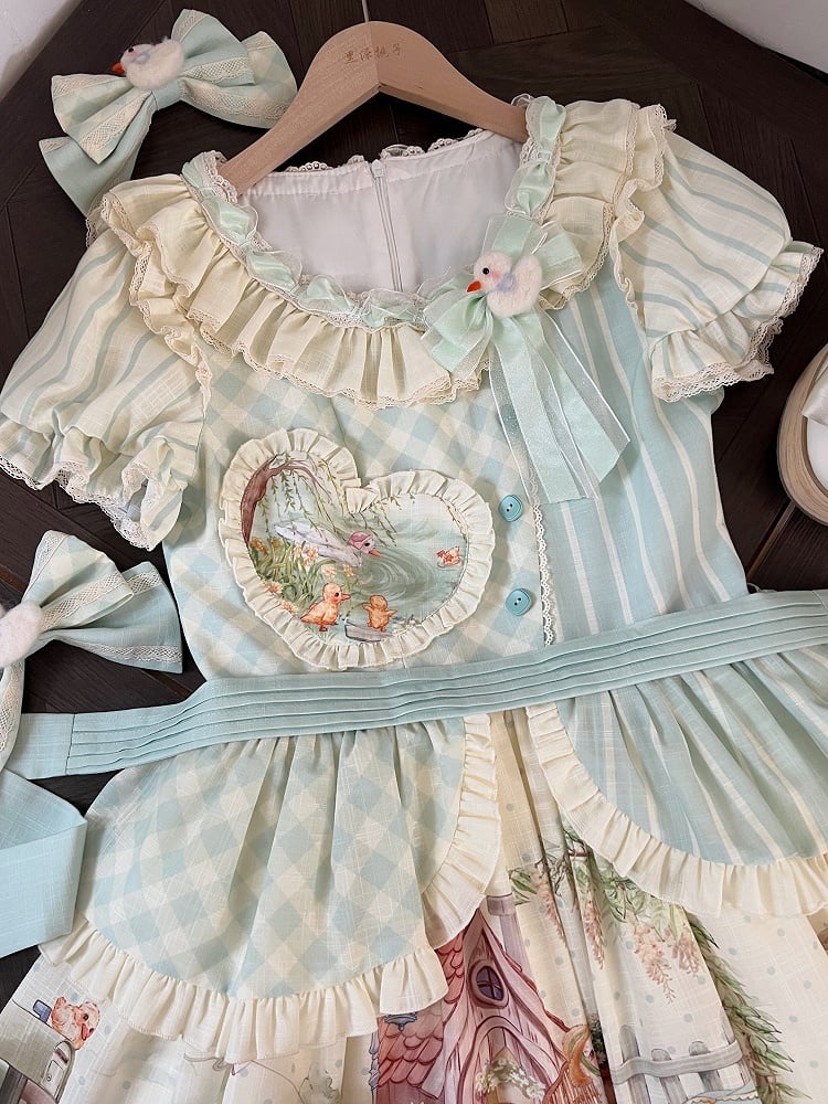 Lolita Short Duckling Sunflower Sweet Print and Sleeves Dress