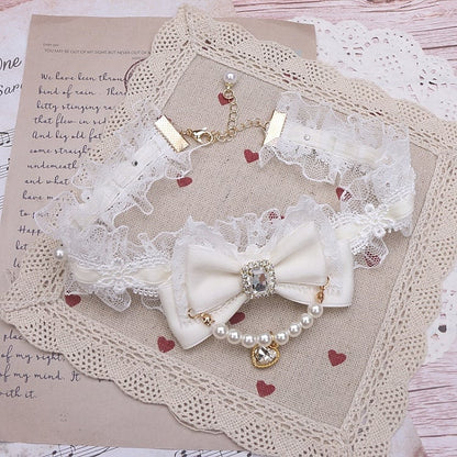 Pearl Color Options Jirai Lace Chain Kei Choker 4 Bowknot