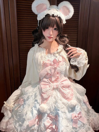 Long-Sleeve Lolita Top in 8 Colors with Lace Trim - Star Fantasy