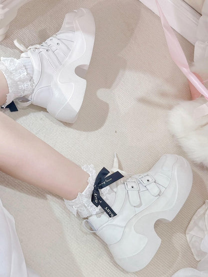 Closure Traditional - Height Straps 7cm Gothic Heel in with Sneakers Buckle White Version Regular Lacing