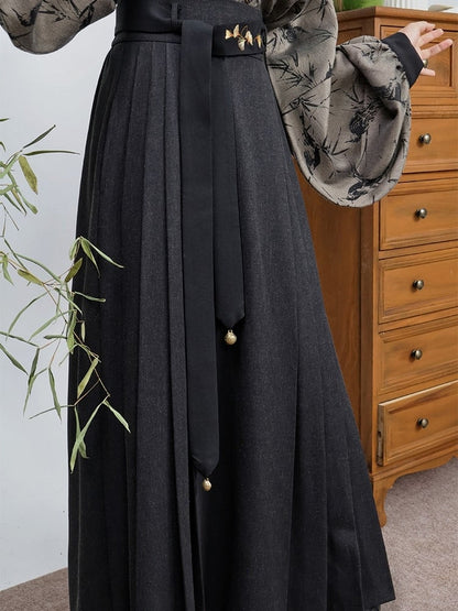 Chinese Green/Black/Light with Charm Style Motif Gray Waist Ginkgo Bell Belt Leaf