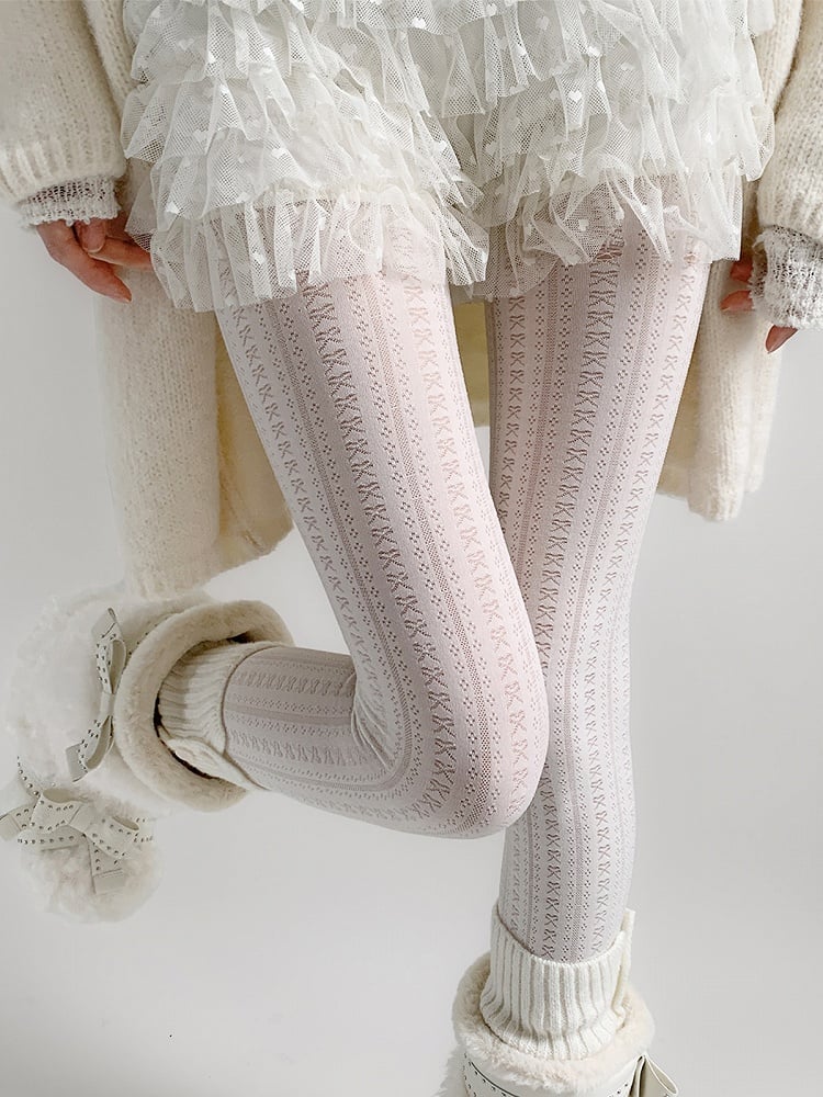 Knit Vintage White Jacquard Tights