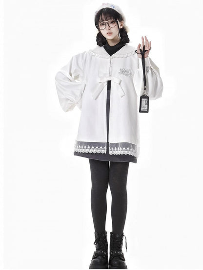 Dark Grey Detachable Shoulder Straps Overall Woolen Short Skirt