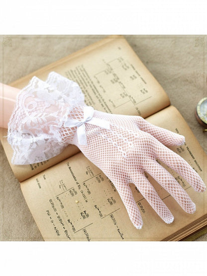 Gothic 2-Color Lace Mesh Gloves with Bow Detail - Mr. Cat