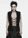 Abyss Chain Stand-Collar Black Men's Punk Vest - Punk Rave