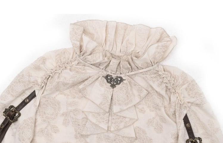 フリルネックライン アプリコット スチームパンク バルーンスリーブ シャツ