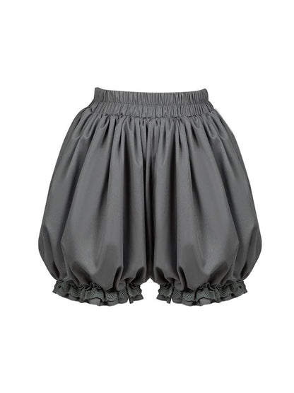 Vampirprinz Ouji Lolita-Komplettset – schwarzes Oberteil mit Schwalbenschwanz und langen Ärmeln + graue Pumphosen-Shorts + rote Jabot-Brosche