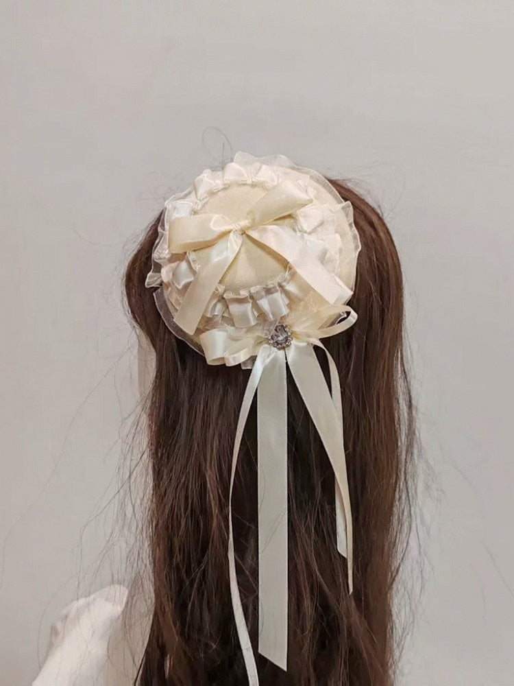 Multicolor Lace Trim Mini Hat with Bow Rhinestone - Ye Cheng Hair Accessory