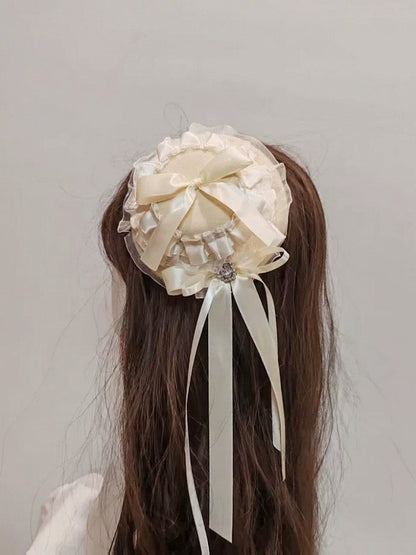 Multicolor Lace Trim Mini Hat with Bow Rhinestone - Ye Cheng Hair Accessory