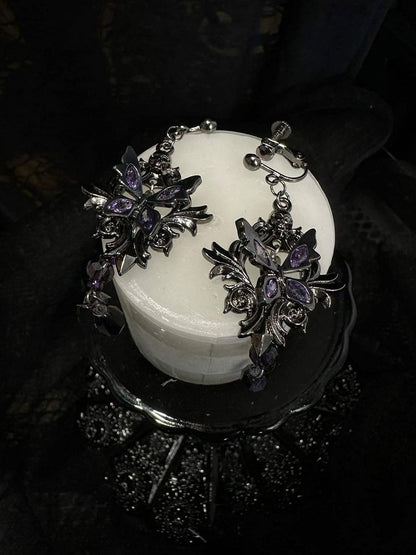 Rhinestone Butterfly Clips Purple Ear