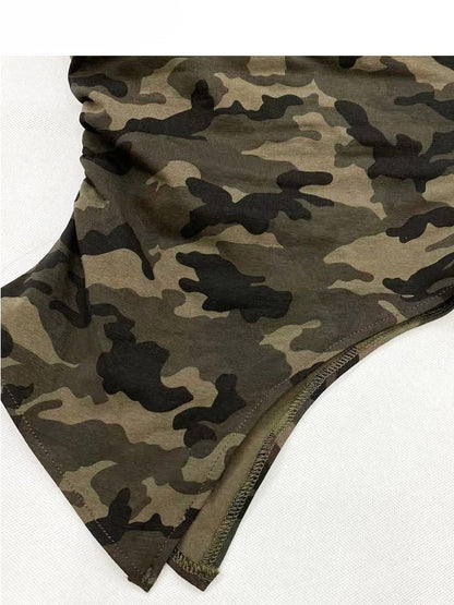 Bittersweet Asymmetrical Strap Self-tie Army Camo Green Pattern