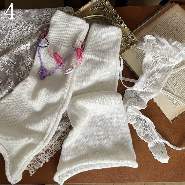 Cut-out Stulpen Bein Design Weiß Kette Overknee Strümpfe/Bein/Spitze