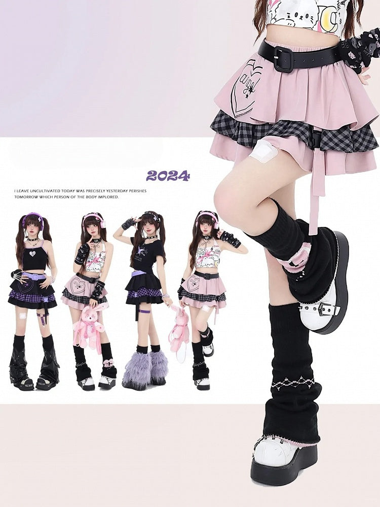 ピンクのティアードスカートとスイートフリーウエストベルト