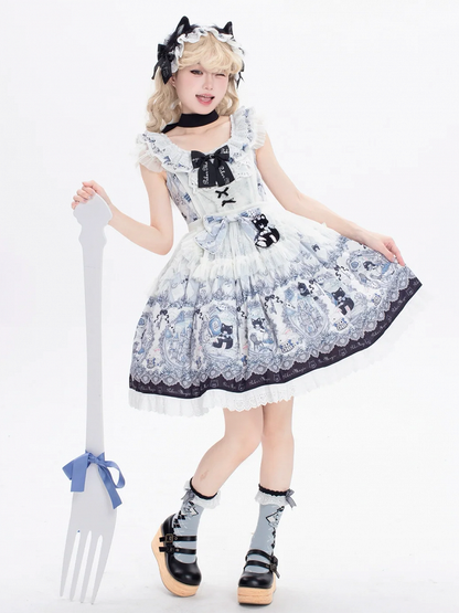 不思議の国のアリステーマのバニースイートロリータジャンパープリントスカートとアリスキティドレス