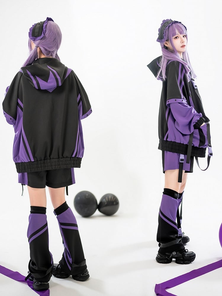 Jacket Black Set: Techwear Purple Landmine Baggy and