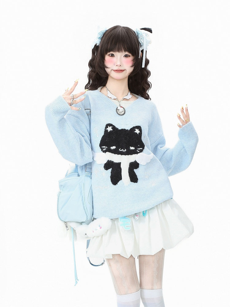 Sweater Pattern Kitty Blue/Gray Two-Piece Faux