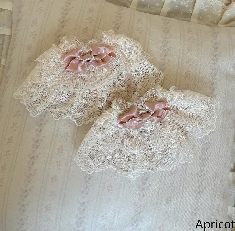 Wrist Cuffs Pink Lolita Lace Bow / Apricot Green