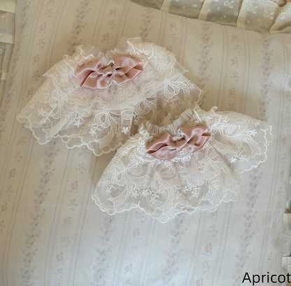 Wrist Cuffs Pink Lolita Lace Bow / Apricot Green