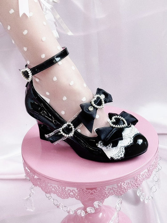 Heart Wedge Jirai Cut-out Mary Kei Shoes Gyaru Black Heels Janes Fashion