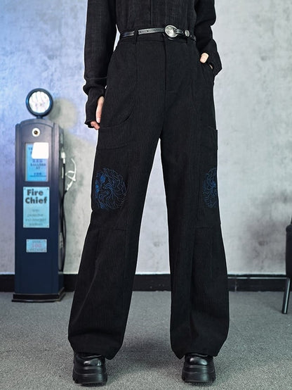 with Goldfish Pants Wide-leg Embroidery Black Gothic