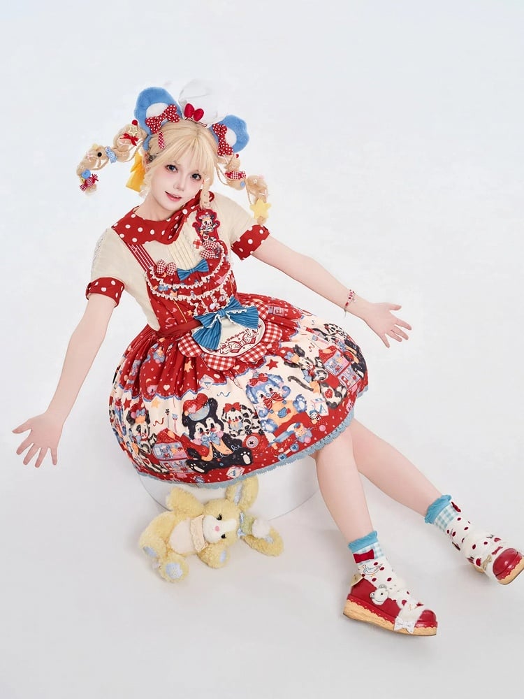 Puppy's Toy House Red Sweet Lolita Overall Dress / Full Set
