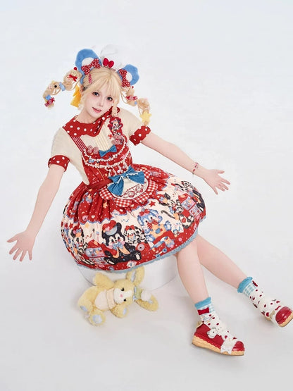 Puppy's Toy House Red Sweet Lolita Overall Dress / Full Set
