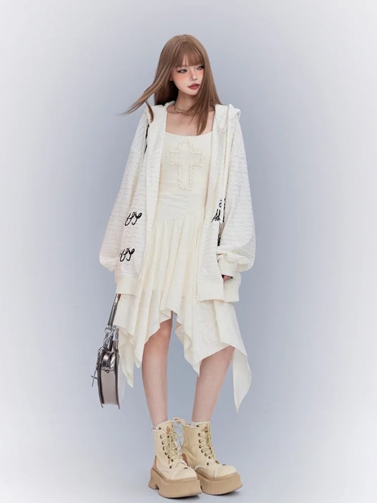 アプリコット アシンメトリー キャミワンピース パンク ウエストライン クロスディテール ハンカチヘム ウェイストランド