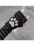 Stripe Pattern Fingerless Gloves in Black and Gray - Post-2000 Gift Shop