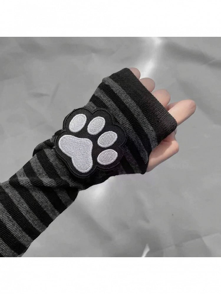 Stripe Pattern Fingerless Gloves in Black and Gray - Post-2000 Gift Shop