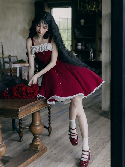 Kleid Fit Lolita Slim Fashion Taille Rot Elegant