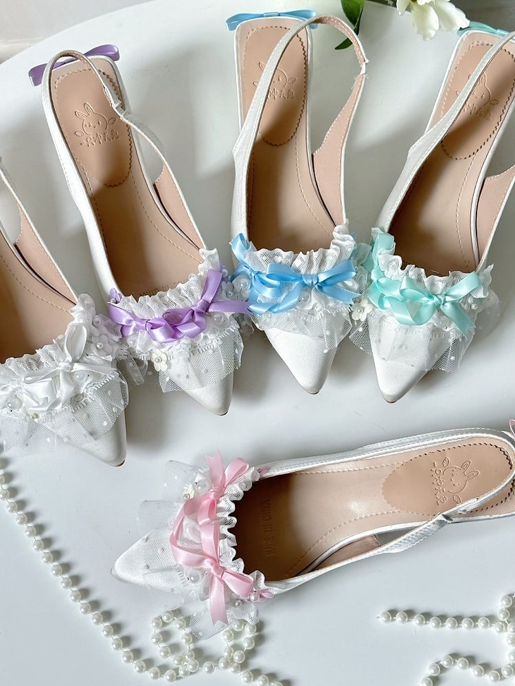 Sweet 3cm Low Heel Pointed Toe Shoes with Lace - A Sky Rabbit