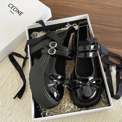 Bow Strap 9cm Block-Heel Mary Jane Shoes – Vintage Academic Lolita Style