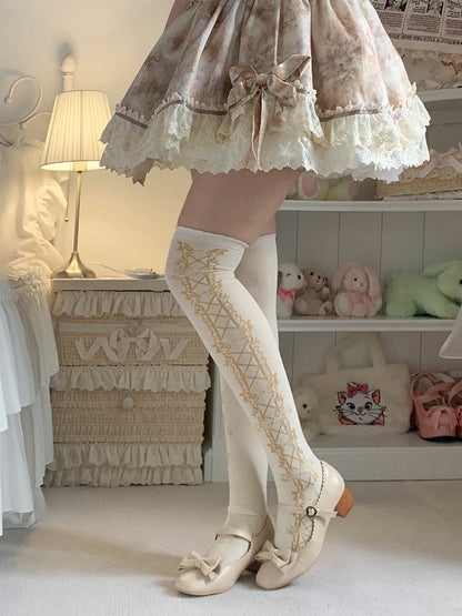 Old School Lolita Overknee-Strümpfe mit Schleife