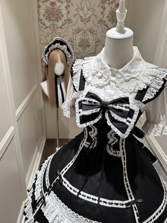 Monochrome Snowflake Cotton JSK Dress with Ruffle Trim