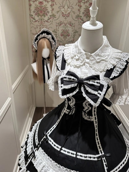 Monochrome Snowflake Cotton JSK Dress with Ruffle Trim