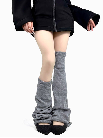 ブラック/ホワイト/グレー Y2K フレアニット レッグウォーマー