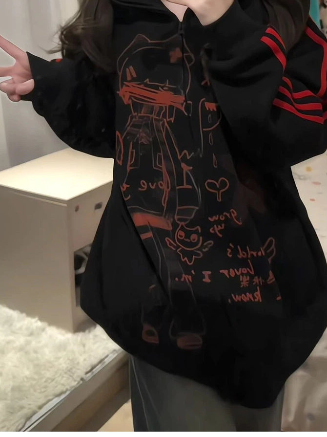 with Jacket Cartoon Red Graphics Black Striped Regular/Thicken