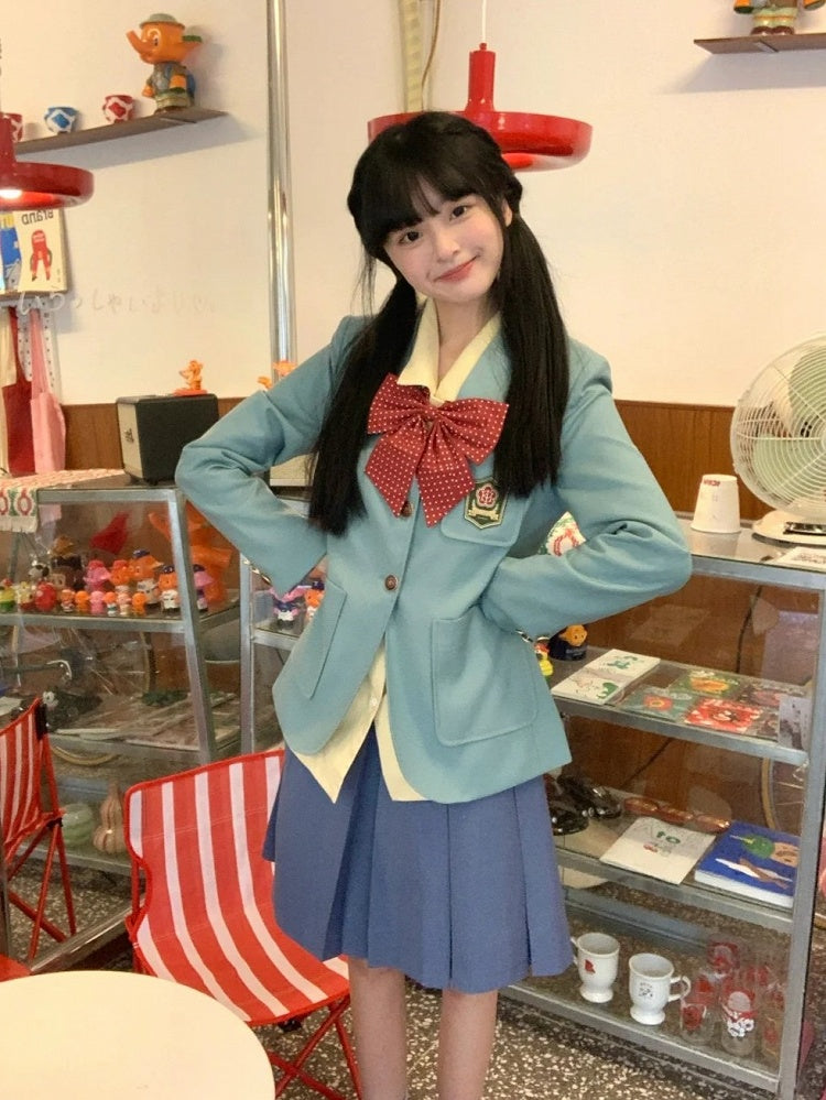 グリーンのノッチカラーのプレッピーミントJK制服ブレザー