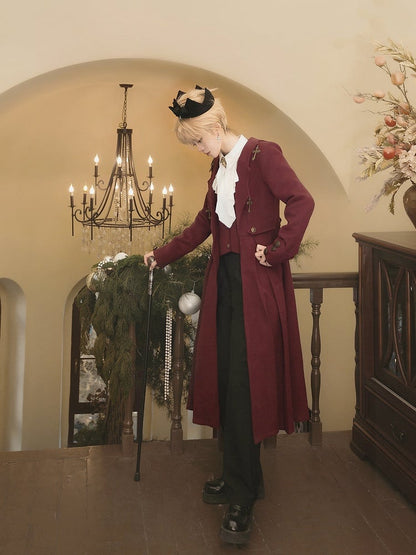 + Wings Shirt Red Collar Sleeves Black Waist High Pants Ouji Coat Cross Long Charms Bat Lolita White