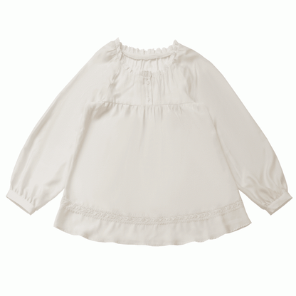 ブラウス ベージュ レーストリム 長袖 セミシアー