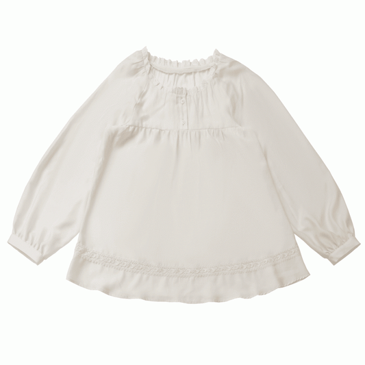 ブラウス ベージュ レーストリム 長袖 セミシアー