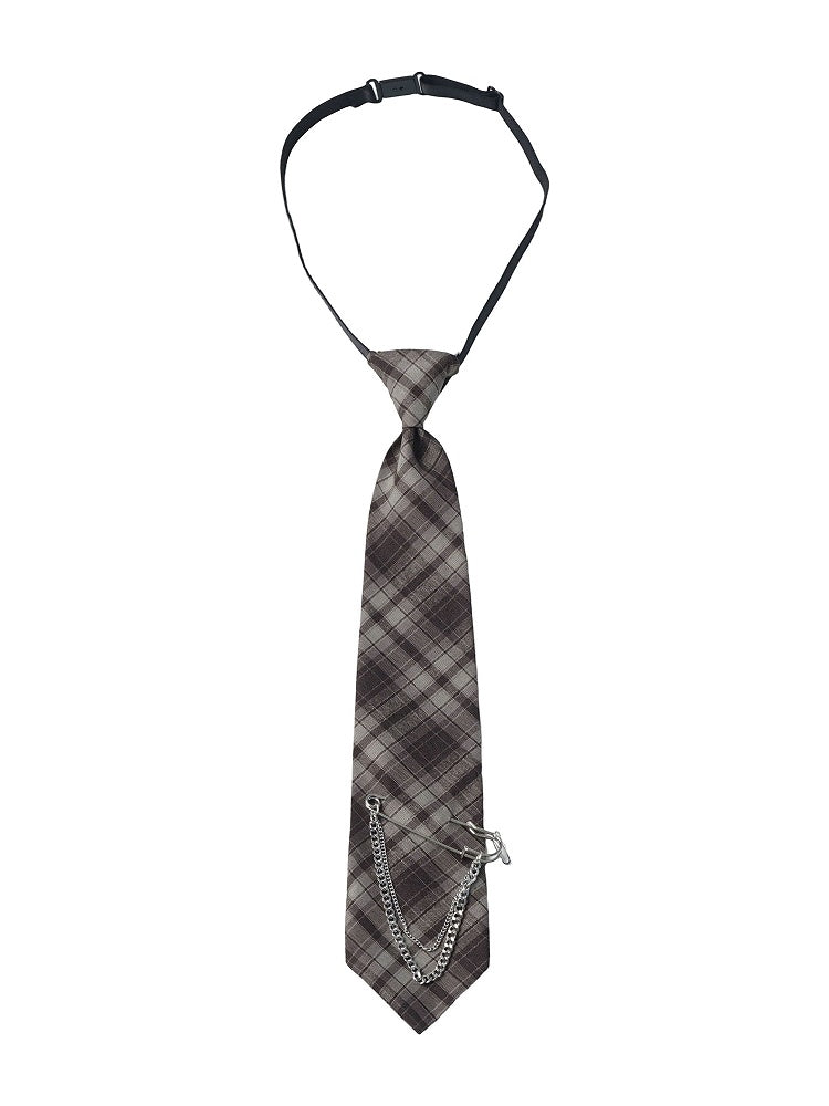 Plaid Tie with Safety Pin Chain - PINK SAVIOR