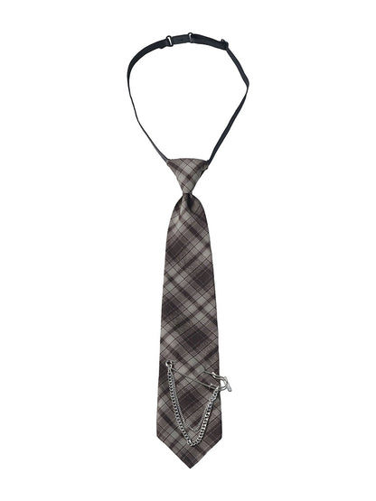 Plaid Tie with Safety Pin Chain - PINK SAVIOR