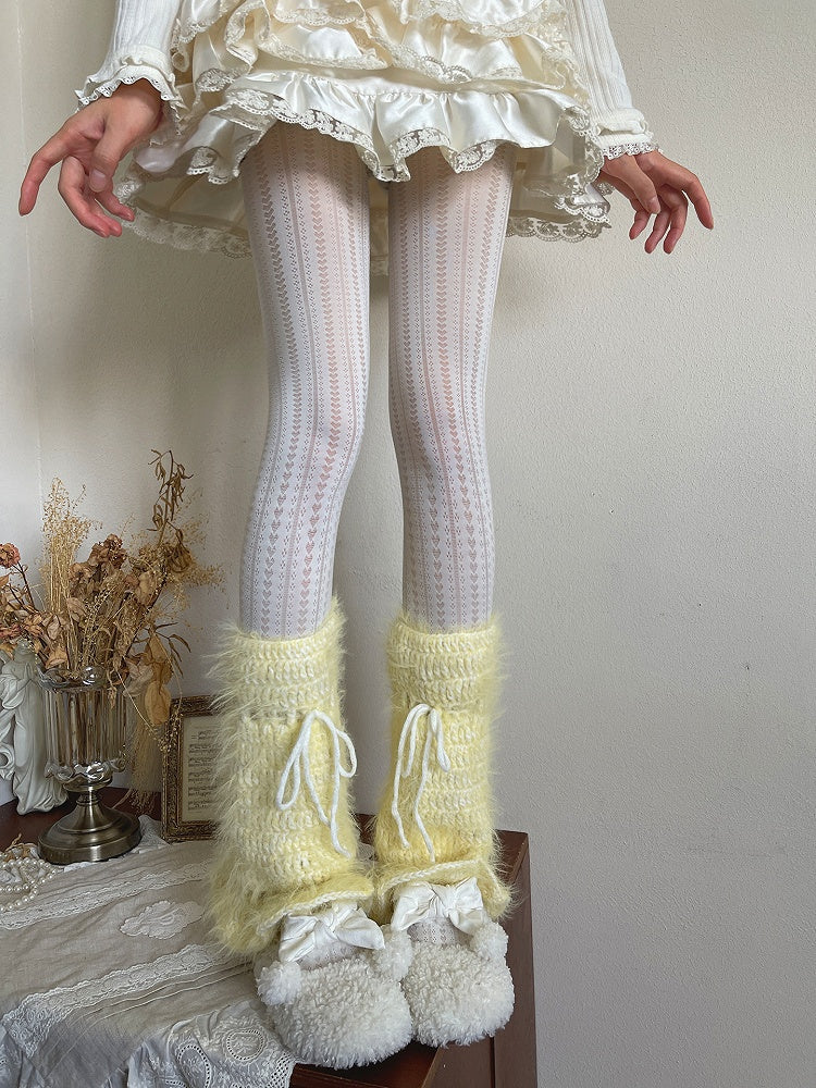 White Pattern Vertical Heart Striped Tights