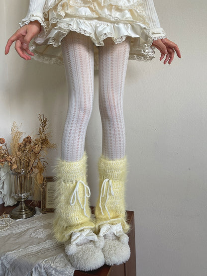White Pattern Vertical Heart Striped Tights
